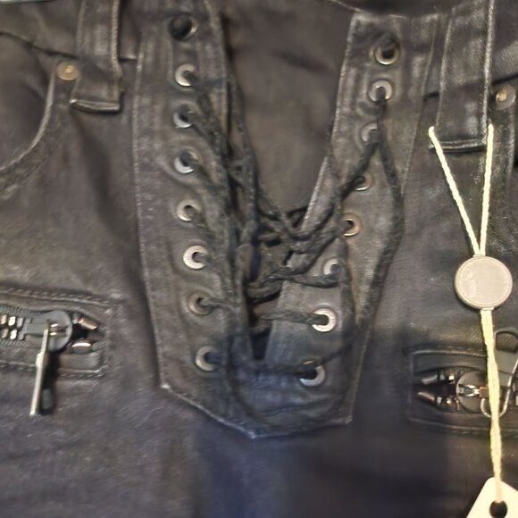 Ben Taverniti Punk laced up Unravel Project Black Skinny Jeans Distressed Sz 25 - Picture 7 of 11